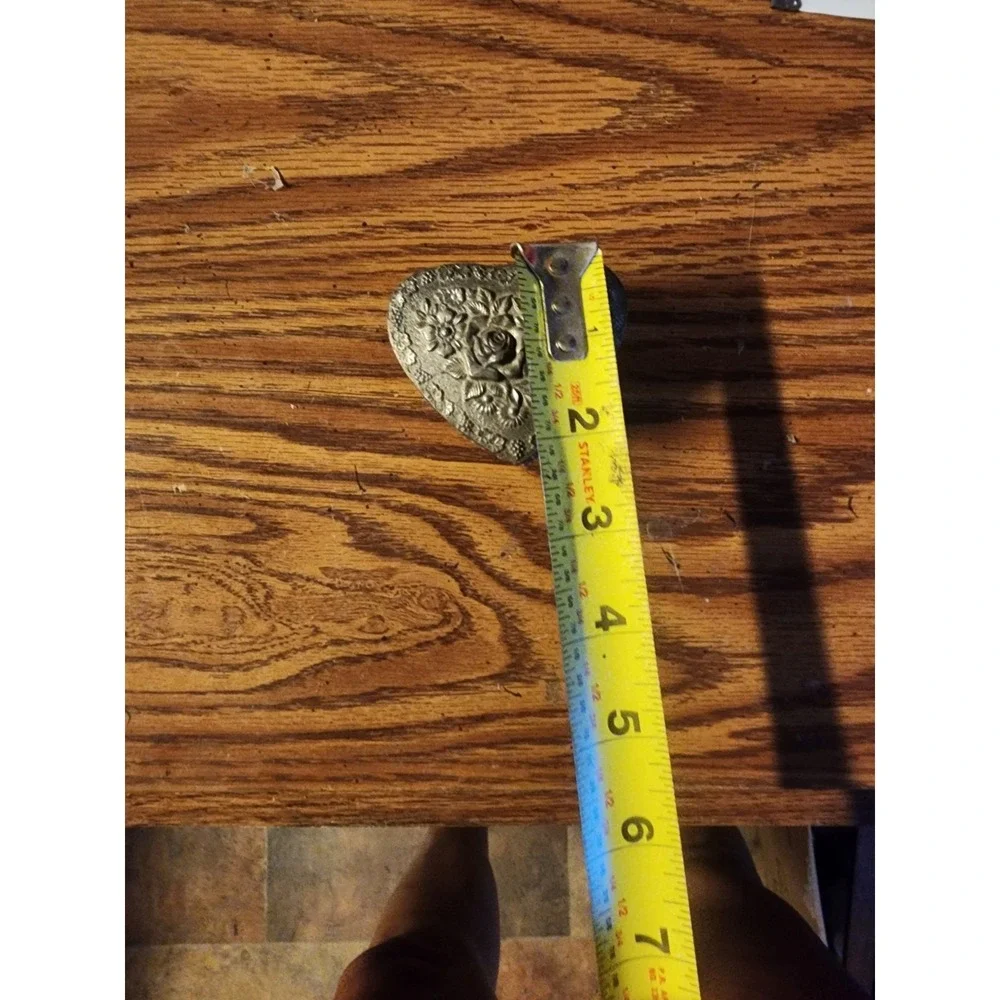 Vintage Art Nouveau Dainty Heart Shaped Footed Trinket Jewelry Box, Metal Floral
